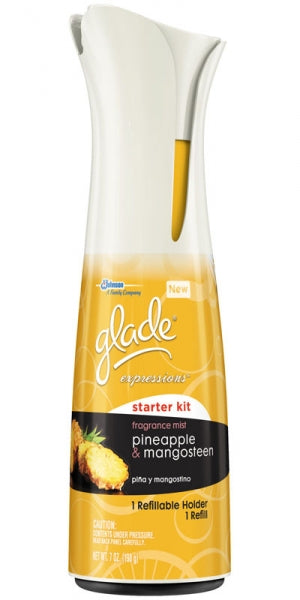 Add an energizing burst of fragrance to your surroundings with the Glade Fragrance Mist Starter Kit in Pineapple & Mangosteen. This 7 oz spray delivers a long-lasting scent experience, combining juicy tropical pineapple with the sweet, tangy aroma of mangosteen. Designed with a modern look to blend seamlessly into any space, this starter kit offers squeeze-to-spray activation for simple, comfortable use. 