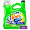 Gain + Ultra Oxi Liquid Laundry Detergent, Water Delight scent, 154 fl oz bottle for 107 loads.