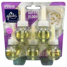 Glade Scented Oil Refill Super Bloom, 0.67oz, 5pcs/Pack, Case of 5 – long-lasting floral fragrance for home or office use.