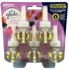 Glade Scented Oil Refill Bubbly Berry Splash, 0.67oz, 5pcs/Pack, Case of 5 – fruity, long-lasting fragrance for a fresh and vibrant home atmosphere.