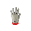 Cut-resistant glove A9 with 304L stainless steel mesh and red strap, size M; durable, ambidextrous, easy to sanitize, secure fit; packed 50 each per pack; ideal for food processing and safety use.