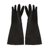 Black latex gloves size Large; durable, chemical-resistant, reusable, ambidextrous; superior grip and comfort for foodservice, cleaning, and industrial use; packed 60 pairs per pack.