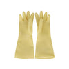 Yellow latex gloves size Small; durable, moisture- and chemical-resistant, textured grip, ambidextrous fit; ideal for cleaning, food handling, and general use; packed 60 pairs per pack.