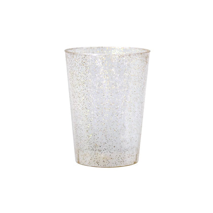 10oz Gold Glitter Tumbler made from durable, BPA-free plastic. Perfect for cocktails, water, and beverages at weddings, parties, catering, and events. Reusable, disposable, recyclable, and elegant.