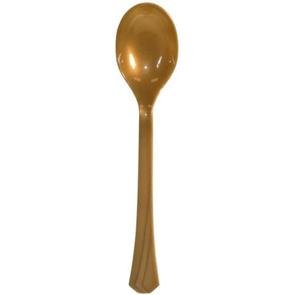 Gold disposable soup spoon, perfect for soups, stews, and desserts. Elegant, durable, and ideal for weddings, parties, and events. Adds sophistication and convenience with easy cleanup and style.