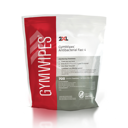 2XL Gymwipes Antibacterial Fast 4 Disinfecting Towelettes Refill Bag