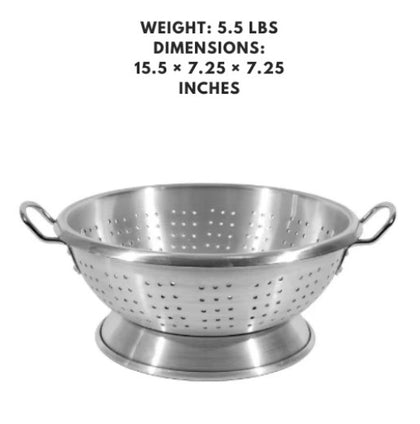 11-quart heavy-duty aluminum colander, perfect for draining pasta, vegetables, and more with durability and ease.



