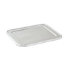 Half-size aluminum lid for pans, durable and disposable, provides a secure fit to keep food warm and fresh during transport, storage, or catering events