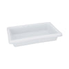 Half-size white food storage box 18x12x3 inches, made of BPA-free polypropylene, stackable, stain-resistant, freezer and dishwasher safe, packed 12 per pack for commercial kitchen organization.
