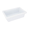 Half-size white food storage box 18x12x6 inches, made of BPA-free polypropylene, stackable, durable, freezer and dishwasher safe, packed 12 per pack for efficient commercial kitchen use.