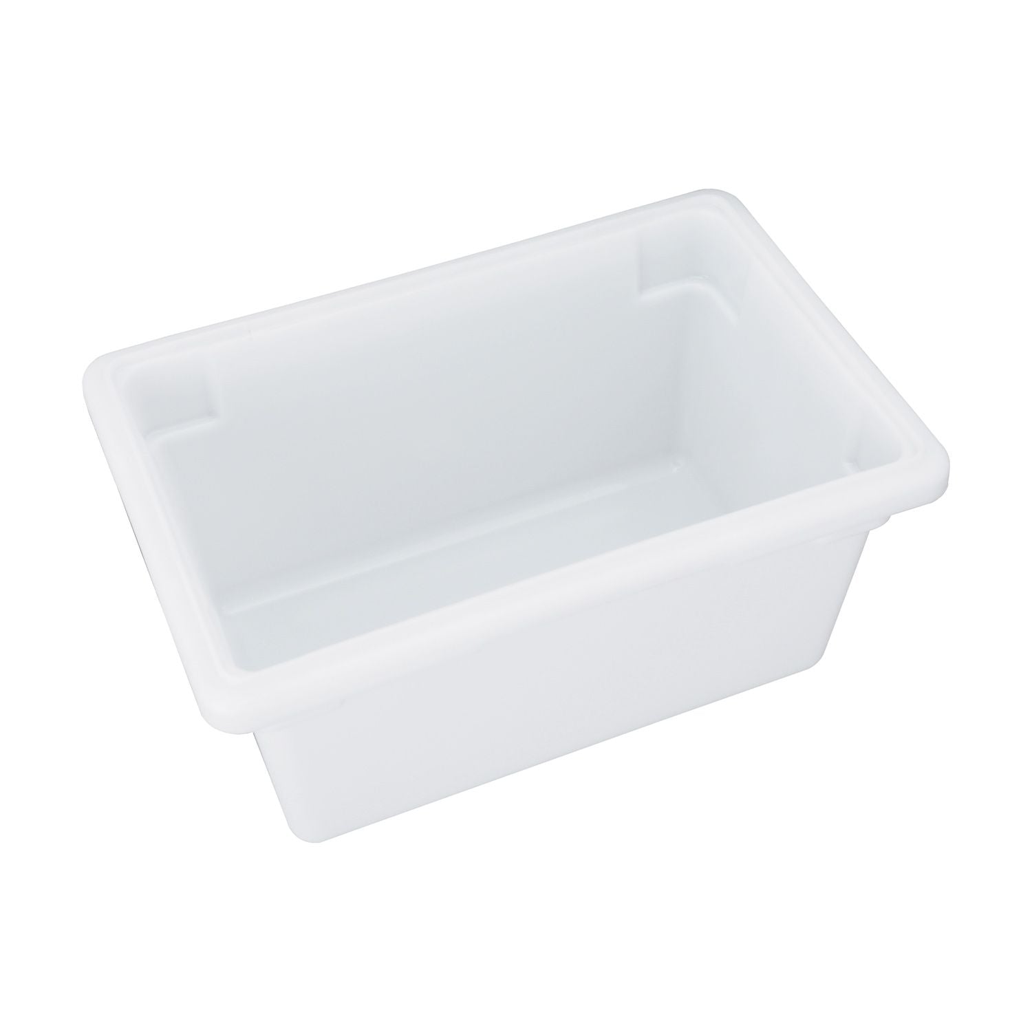Half-size white food storage box 18x12x9 inches, BPA-free polypropylene, stackable, durable, stain-resistant, freezer and dishwasher safe, packed 12 per pack for commercial kitchen use.