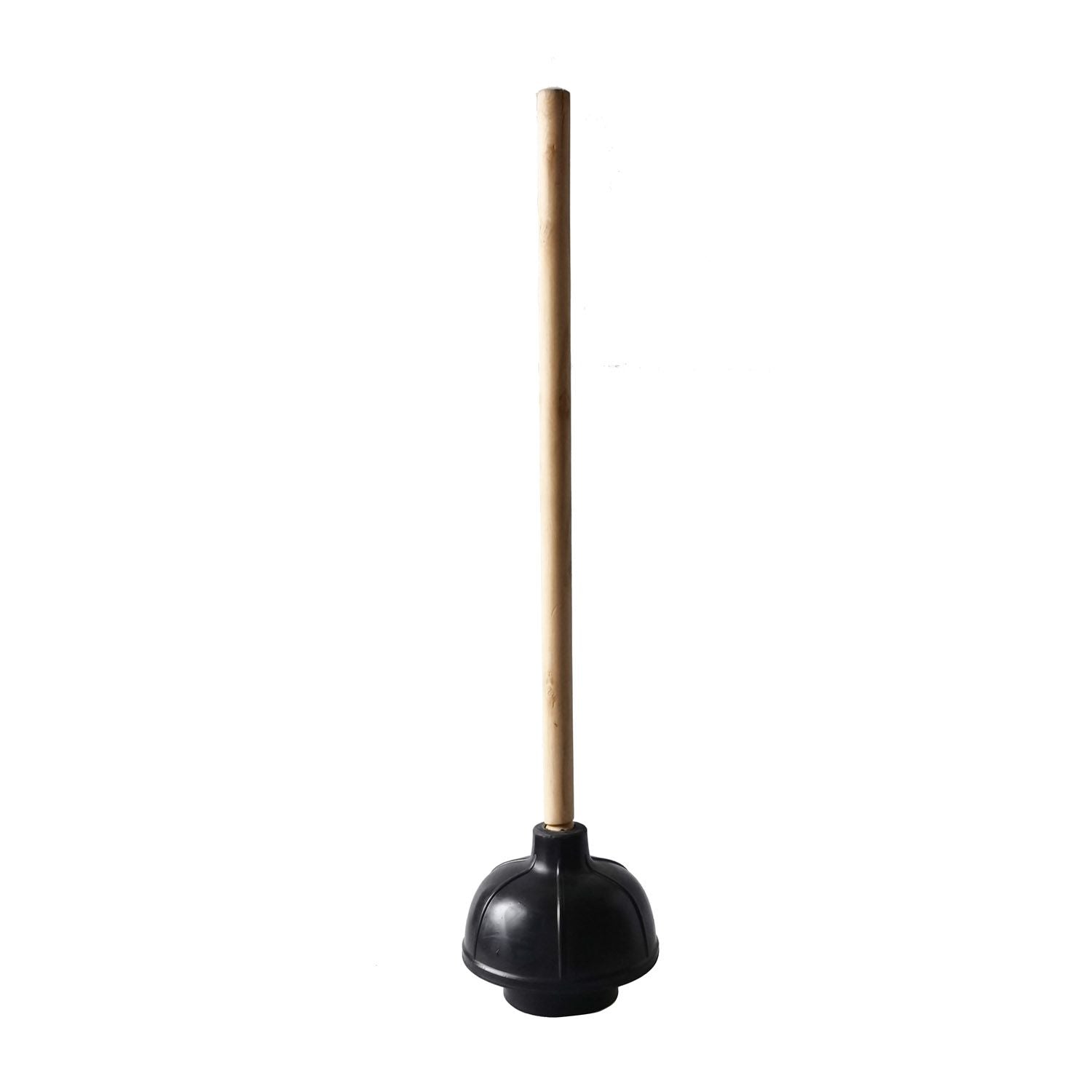 High‑efficiency rubber plunger with 24‑inch wooden handle, durable heavy‑duty design for toilets, sinks and drains; ideal for residential, commercial, janitorial and plumbing maintenance tasks daily.
