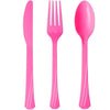 Deluxe Cutlery Combo available in Island Blue, Red, Orange, Blue, Purple, Black, Hot Pink, and Lime Green. Durable disposable utensils perfect for parties, weddings, picnics, or themed events.