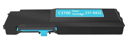 Cyan Toner Cartridge 331-8432/24 compatible with Dell C3760, C3760dn, C3760n, C3765, C3765dnf printers, 9,000-page yield.
