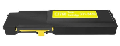 Yellow Toner Cartridge 331-8430/23 compatible with Dell C3760, C3760dn, C3760n, C3765, C3765dnf printers, 9,000-page yield.