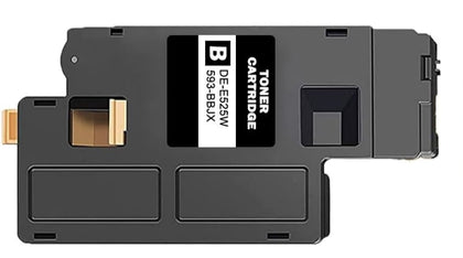 Black Toner Cartridge 593-BBJX compatible with Dell E525W printer, 2,000-page yield.