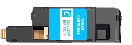 Cyan Toner Cartridge 593-BBJU compatible with Dell E525W printer, 1,400-page yield.