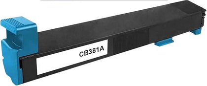 CB381A Cyan Toner Cartridge compatible with HP LaserJet CP6015, high-yield 21,000-page print capacity.