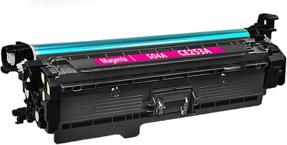 CE253A (504A) magenta toner cartridge compatible with HP LaserJet CP3525/CM3530, prints up to 7,000 pages with vibrant, reliable color output.