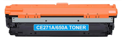 CE271A (650A) cyan toner cartridge compatible with HP LaserJet Color CP5525, prints up to 13,000 pages with vibrant, reliable color output.