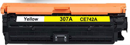 CE742A (307A) yellow toner cartridge compatible with HP LaserJet Color Pro CP5225, prints up to 7,000 pages with vibrant, reliable color output.