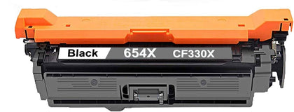 CF330X (654X) black toner cartridge compatible with HP Color LaserJet M651, high-yield prints up to 20,500 pages with sharp, professional-quality output.