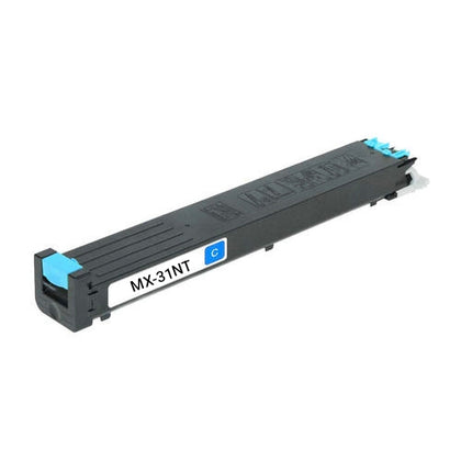 MX-31NT Cyan Compatible Toner Cartridge for Sharp MX-2600N and MX-3100N, 15,000-page high-yield replacement.