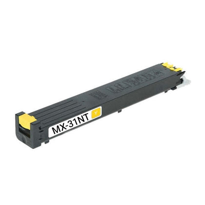 MX-31NT Yellow Compatible Toner Cartridge for Sharp MX-2600N and MX-3100N, 15,000-page high-yield replacement.