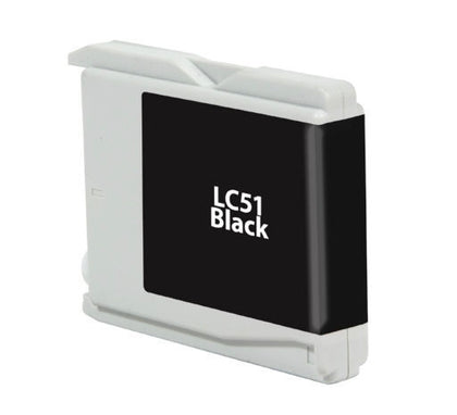 LC51 Black Compatible Ink Cartridge for Brother printers, 500-page yield.