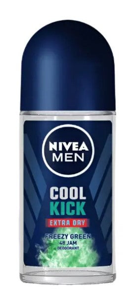 Nivea Men Roll-On Cool Kick X-Dry Freezy Ice, 50ml deodorant for long-lasting freshness and sweat protection.