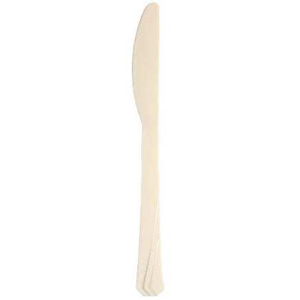 Ivory disposable fork and knife set. Elegant and durable, perfect for weddings, parties, and upscale events. Adds sophistication and style to any table setting, with easy cleanup and convenience.