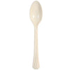 Ivory disposable teaspoon, perfect for tea, coffee, and desserts. Elegant, durable, and ideal for weddings, parties, and events. Adds sophistication and style to any table setting with easy cleanup.

