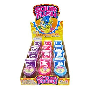 Kidsmania Sour Flush Candy Toilet with Sour Powder and Lollipops 12 Count Display