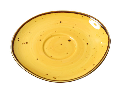 Yanco Saucer LY-002YL is designed to perfectly complement Lyon Yellow porcelain cups, adding elegance to any table setting. Crafted from high-quality porcelain with a sleek color-glazed finish, this saucer is a durable and stylish choice for fine-dining restaurants, cafeterias, catered events, and hotels. Its sturdy construction ensures reliability in high-traffic food service environments. This saucer is dishwasher, oven, and microwave safe, providing convenience for commercial and personal use. 