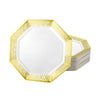 Lacetagon Gold Plates in 11-inch, 9-inch, and 7-inch sizes. Elegant, durable, and reusable. Perfect for weddings, parties, catering, and family gatherings. Ideal for meals, appetizers, and desserts