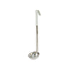 Durable stainless steel one-piece 3oz ladle with ivory heat-resistant handle, seamless body, and deep bowl for hygienic and accurate serving. Packed 120 each per case for commercial kitchens.