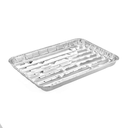 Large aluminum broiler pan, durable and heat-resistant, ideal for grilling, roasting, and broiling meats, seafood, and vegetables at home or events