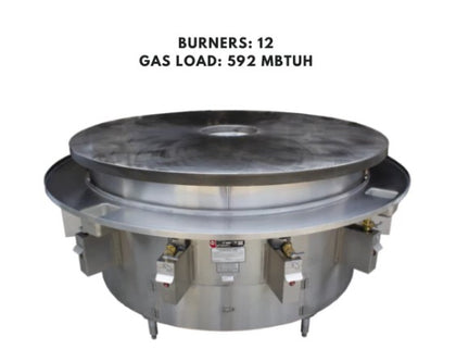 72-inch large Mongolian BBQ cooktop with center hole and natural gas, offering a spacious, high-performance surface for grilling and stir-frying.