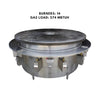 Large Mongolian Barbecue Range with an 84-inch cooktop and center hole, designed for natural gas. Ideal for cooking large quantities of food with a spacious cooking surface.