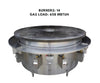 Large Mongolian Barbecue Range with an 84-inch cooktop and center hole, designed for propane gas, perfect for high-volume cooking.