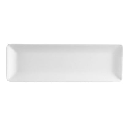Large 18.75-inch rectangular serving platter, crafted from durable porcelain with a modern design, scratch-resistant, microwave-safe, dishwasher-friendly, non-porous, and perfect for serving various dishes.