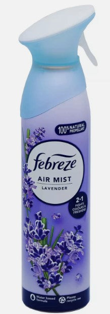 Febreze Air Freshener Spray in Lavender scent, 185ml can for long-lasting freshness.