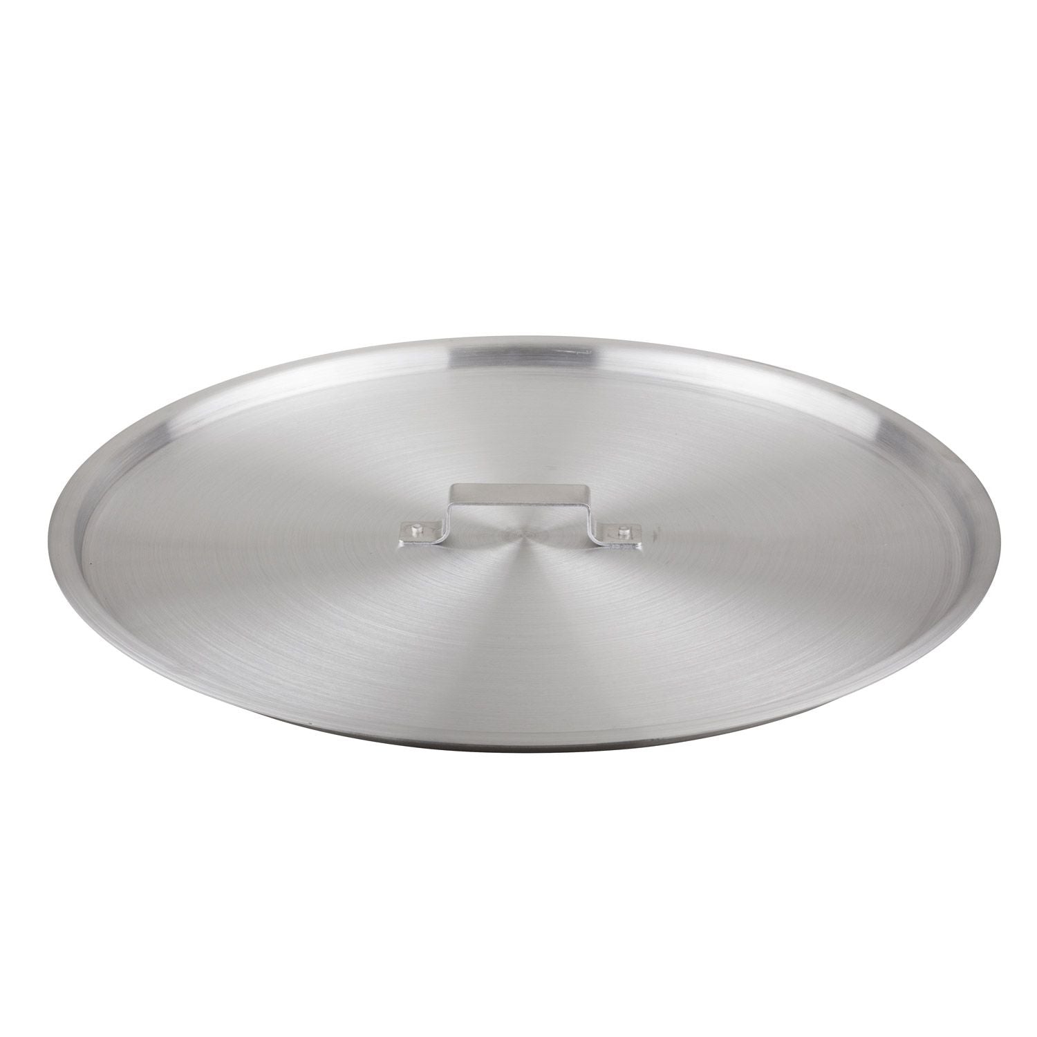 Lid aluminum for 120QT stock pot and 35QT brazier, durable and warp-resistant with riveted handle; retains heat and moisture for large-batch cooking in commercial or event kitchens.