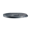Gray snap-on lid for 44-gallon commercial trash can; heavy-duty reinforced edges, molded grip handles, tight-sealing fit for odor control; indoor or outdoor waste management accessory for work sites.