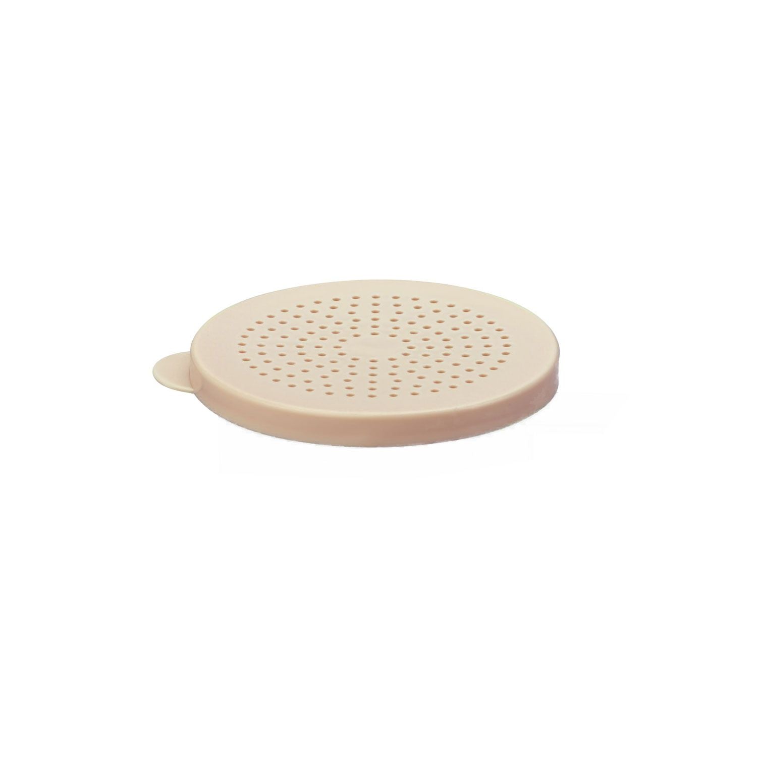 Durable beige 1mm polycarbonate lid for PDRG series dredges, break-resistant, color-coded for kitchen safety, easy to clean, packed 144 per case, ideal for commercial kitchen ingredient control.