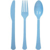 Deluxe cutlery combo featuring clear, pearl, yellow, pink, hydrangea, light blue, silver, and gold options. Elegant, durable, and disposable utensils ideal for weddings, parties, and events with easy cleanup.