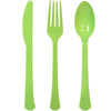 Deluxe Cutlery Combo available in Island Blue, Red, Orange, Blue, Purple, Black, Hot Pink, and Lime Green. Durable disposable utensils perfect for parties, weddings, picnics, or themed events.