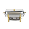 Luminous full size 8QT chafer set with mirror finish and full setup; elegant & durable design ideal for buffets, weddings, catering, and professional food service with heat retention.