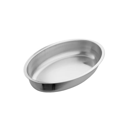 Luminous oval water pan for Luminous chafer with mirror finish, even steam heat, and durable construction; ideal for buffets, catering, and commercial food service operations.
