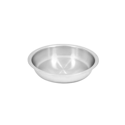 Luminous round food pan for Luminous chafer with mirror finish, precise fit, and durable construction; ideal for catering, buffets, events, and professional food service applications.